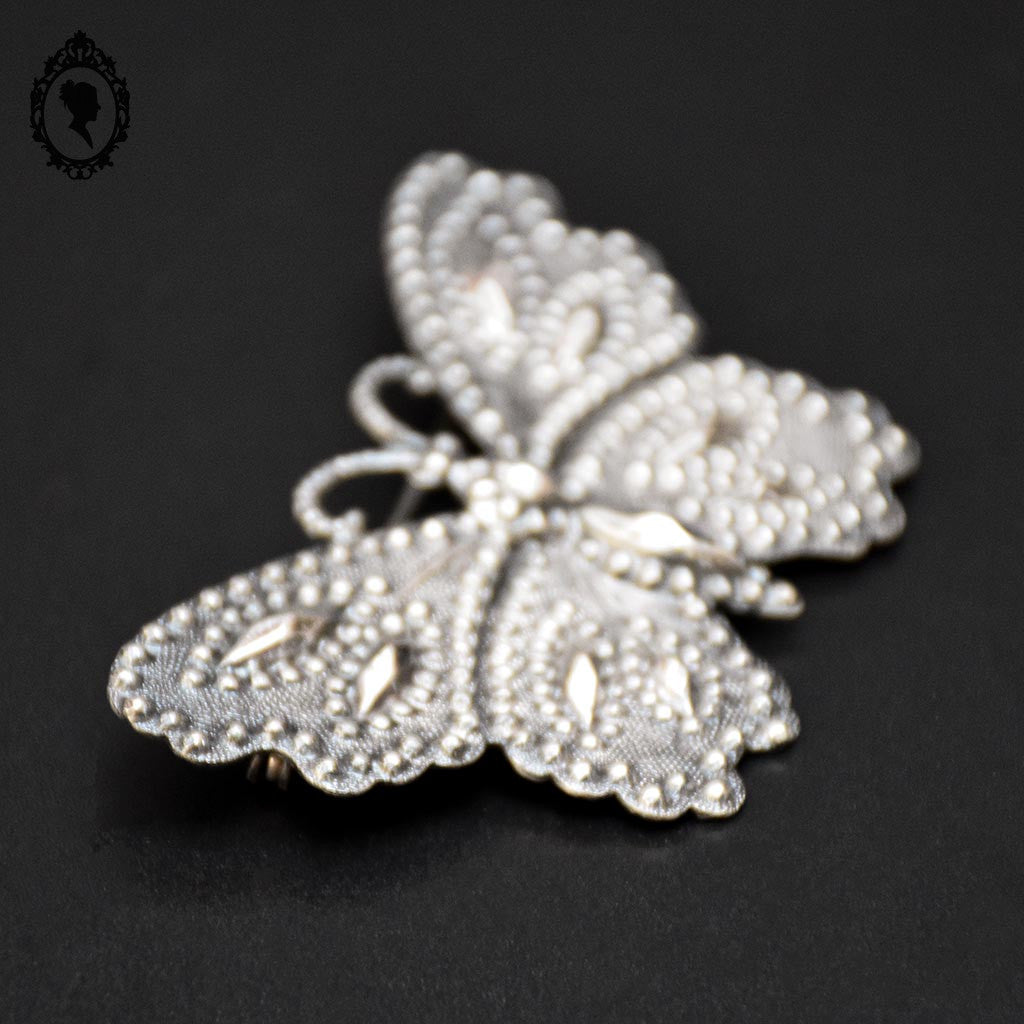 Broche papillon métal gris bijoux vintage