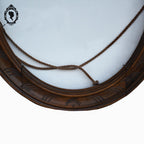 Cadre ovale en bois sculpté massif fronton arabesques + vitre verre