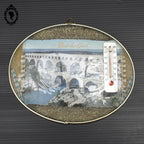 Cadre verre bombé ovale ovoïde thermomètre carte Pont du Gard vintage 18 x 15 cm