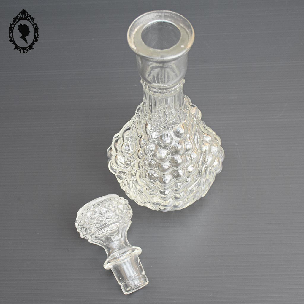 Carafe forme grappe de raisin en verre blanc avec bouchon vintage