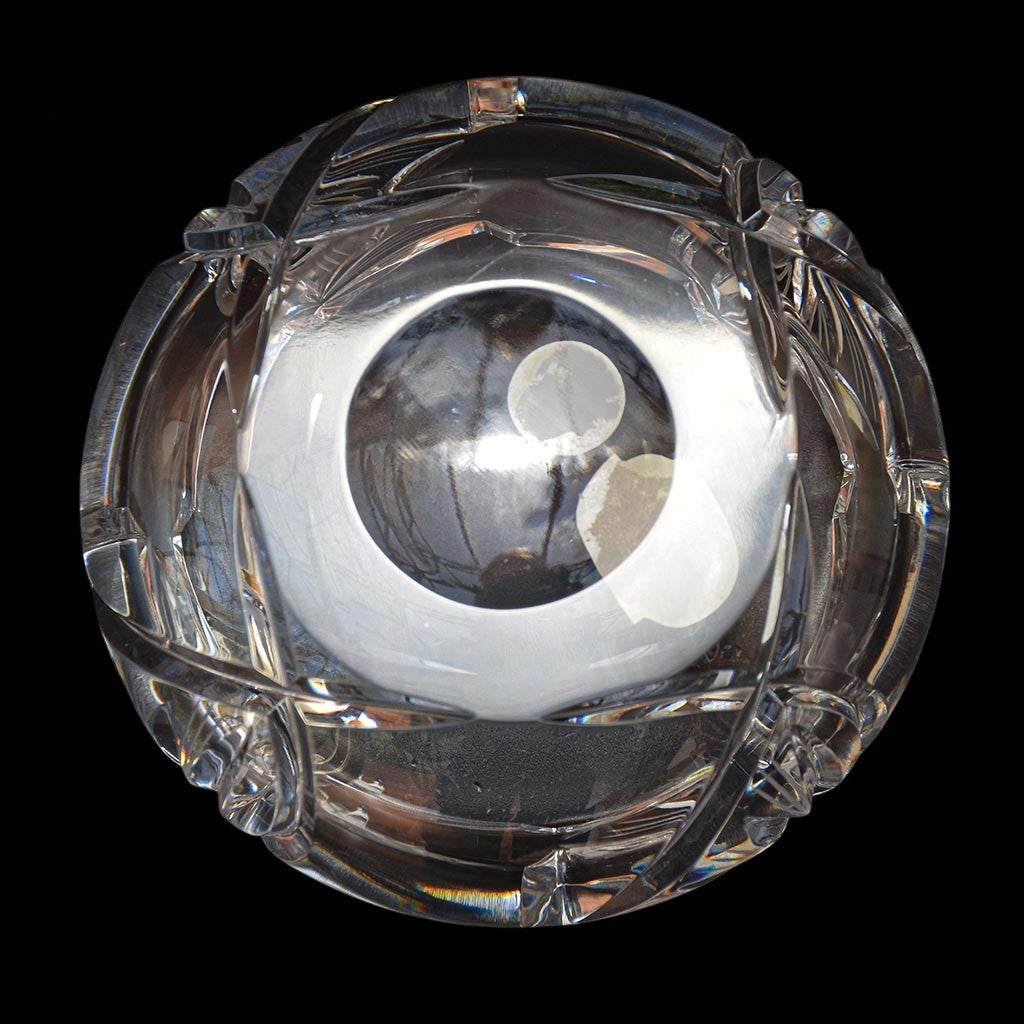 Cendrier Bohemia crystal blanc épais rond ciselé vintage
