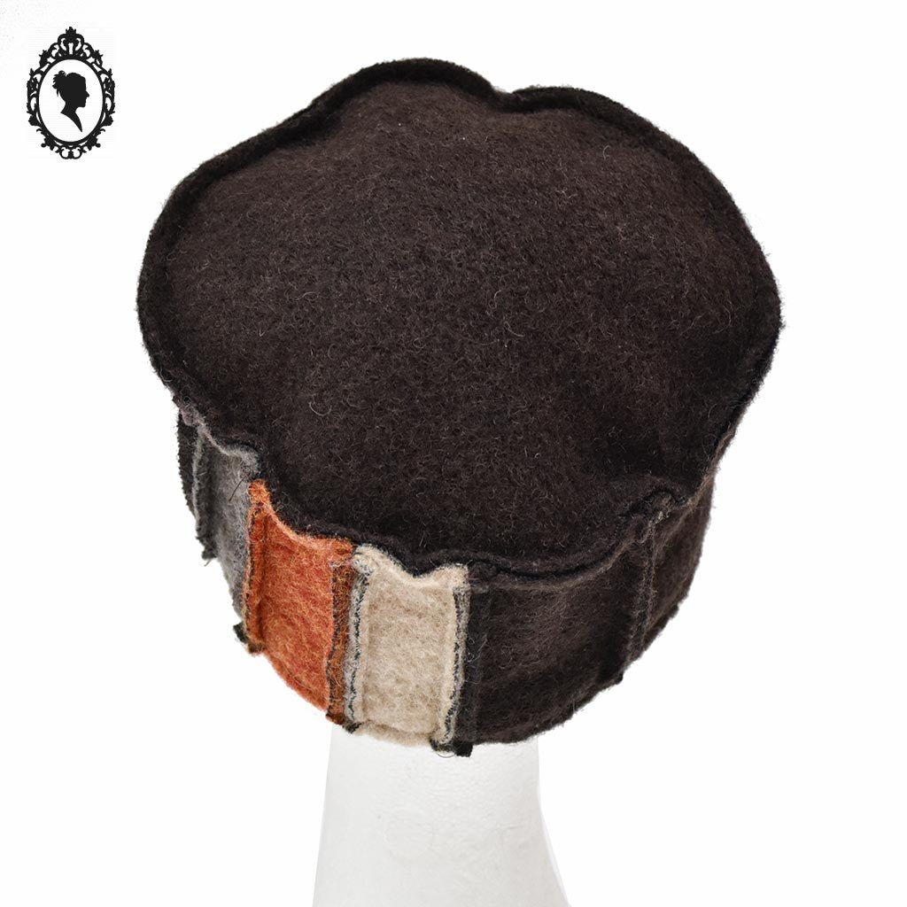 Chapeau femme laine marron foncé fleur NEUF Taille S 54 cm