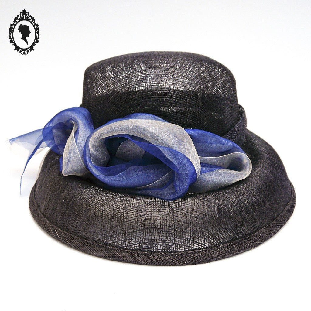 Chic Chapeau femme cérémonie bleu marine JOA NELL sisal paille NEUF Taille S ou 55 cm