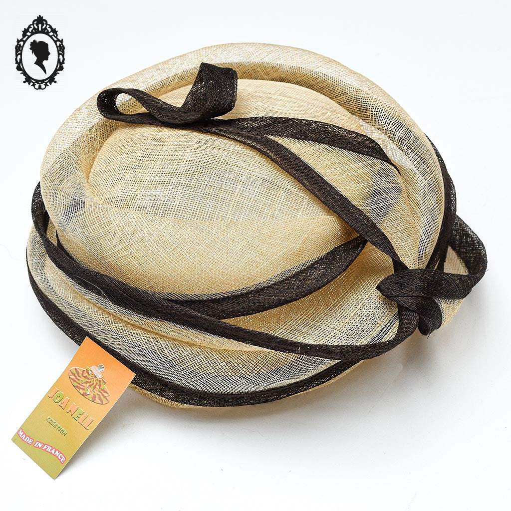 Chic Chapeau femme cérémonie beige marron JOA NELL sisal paille NEUF Taille M ou 56 cm