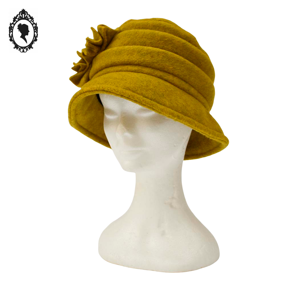 Chic Chapeau femme polaire vert jaune forme cloche NEUF Taille S M 55 - 56 cm