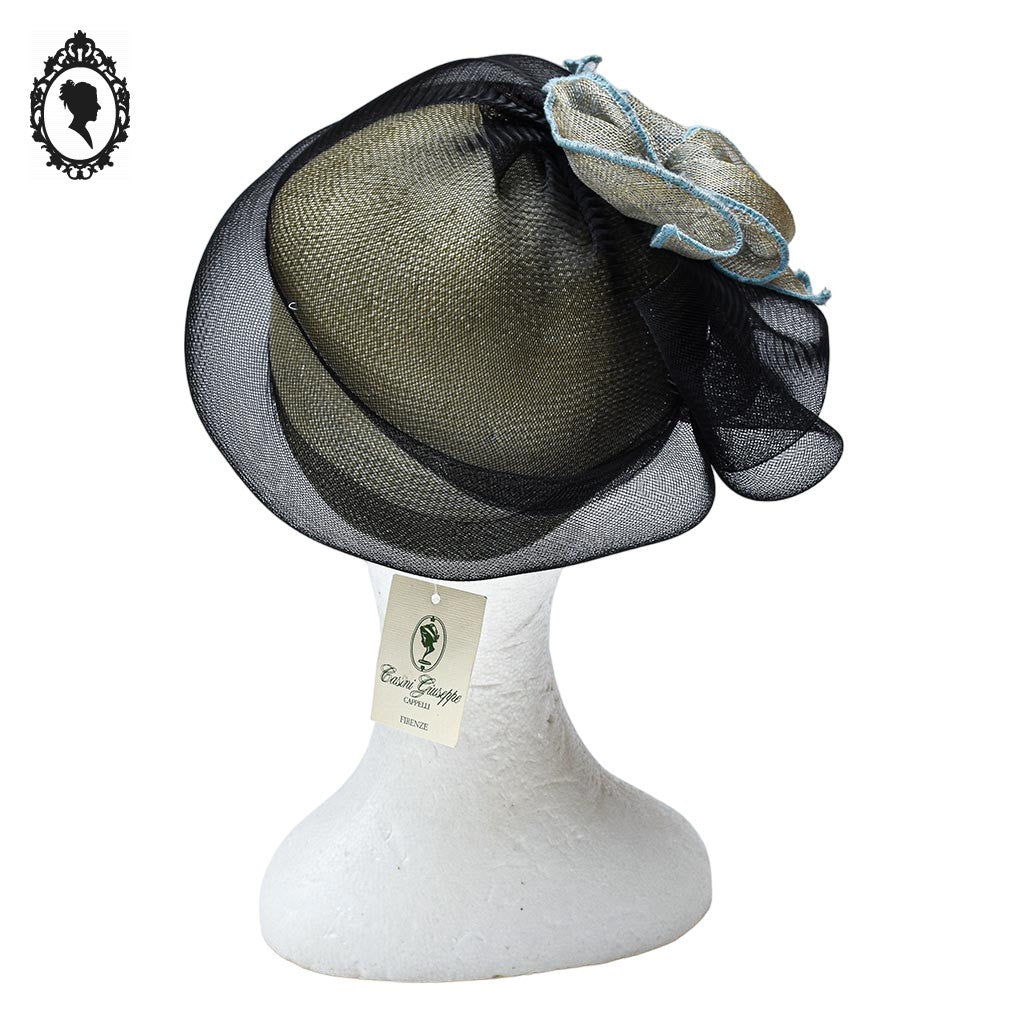 Chic chapeau été femme beige noir bleu fibre naturelle T M / 57 cm