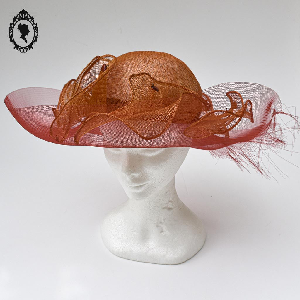 Chic chapeau femme mariage rouge orange cuivré Anne Boisson NEUF T S / 55 cm