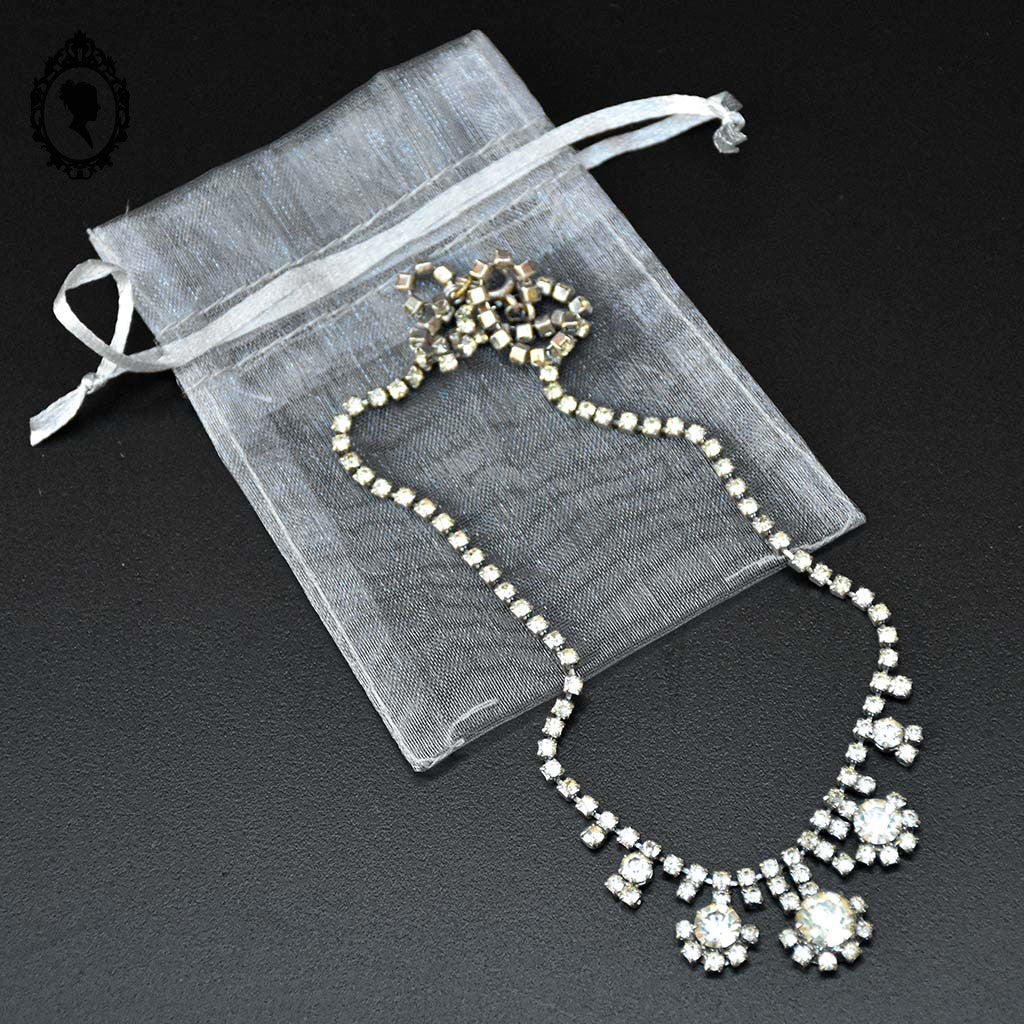 Chic collier de princesse strass faux diamants métal gris vintage