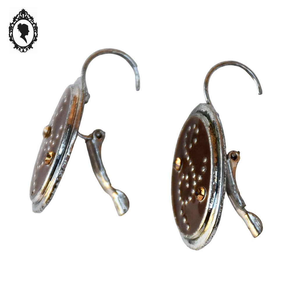 Chic paire de boucles d’oreilles pendantes marron strass S métal gris neuf