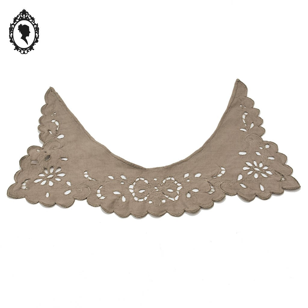Col ancien femme fille dentelle ajourée style Richelieu teint beige taupe
