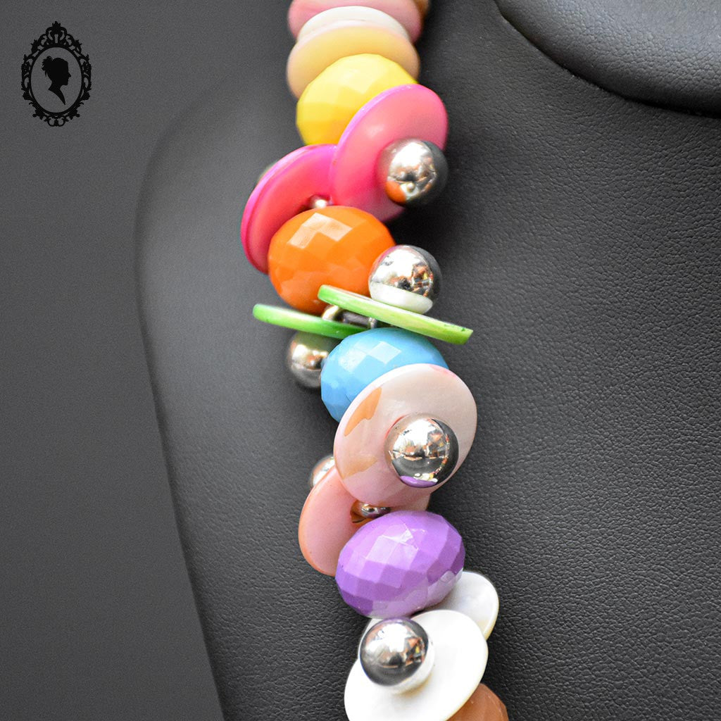 Collier Candy multicolore nacre rose orange jaune bleu vert vintage