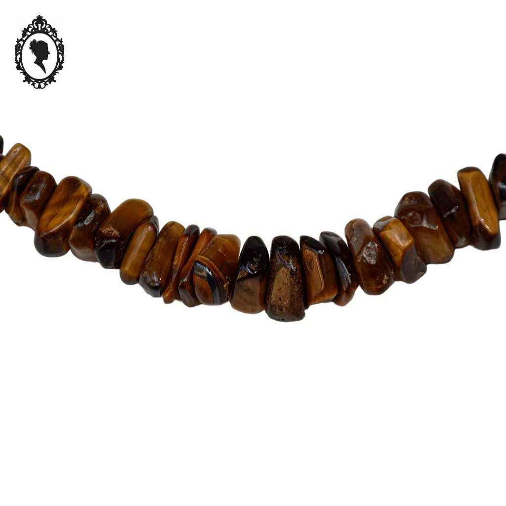 Collier marron en pierre protectrice œil de tigre chips vintage