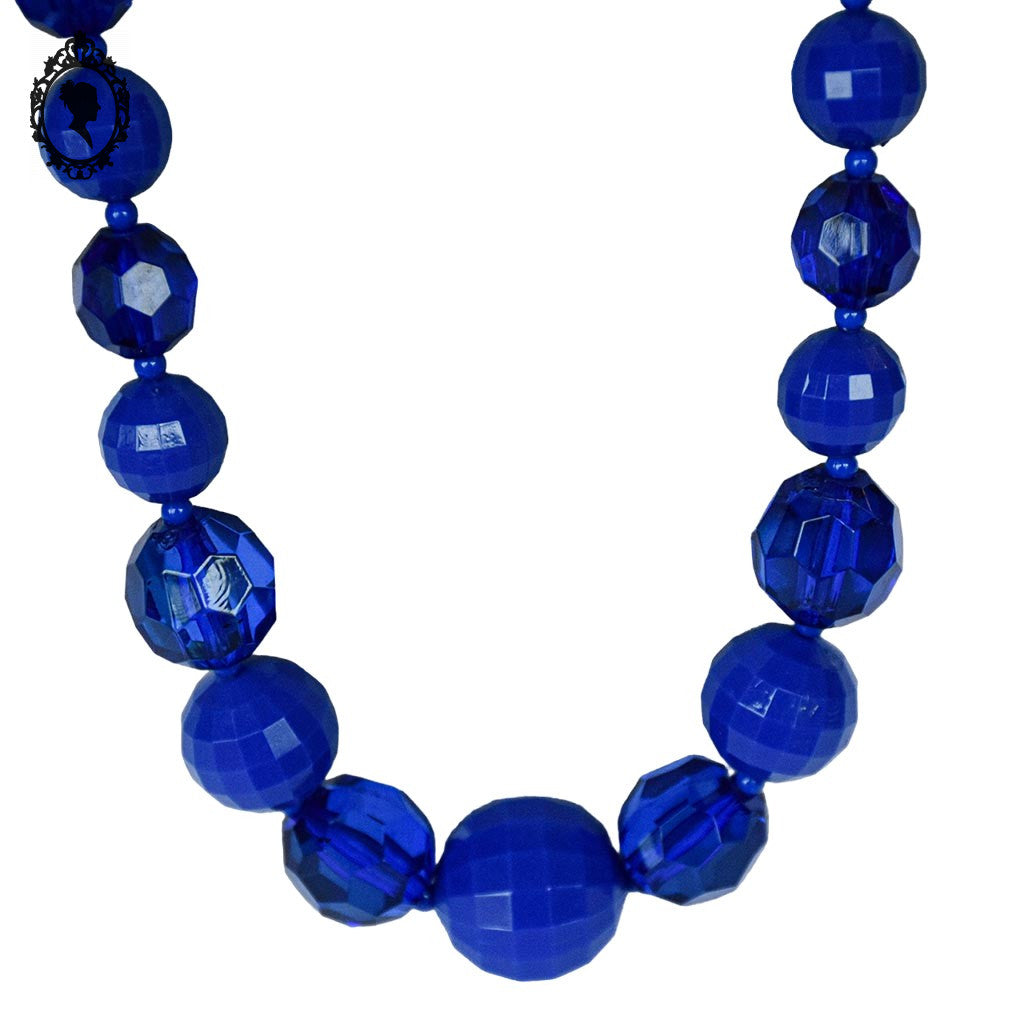 Collier perles à facettes en cascade bleu vif vintage