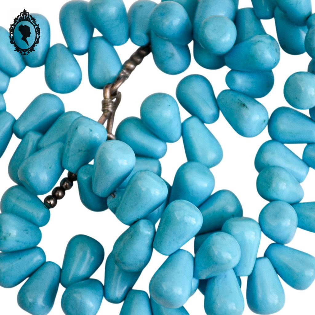Collier véritable pierre de howlite teintée bleu turquoise vintage