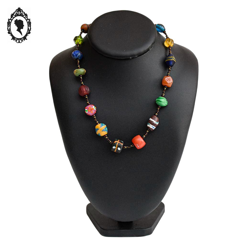 Collier vintage ras de cou coloré perles pâte de verre variées et originales