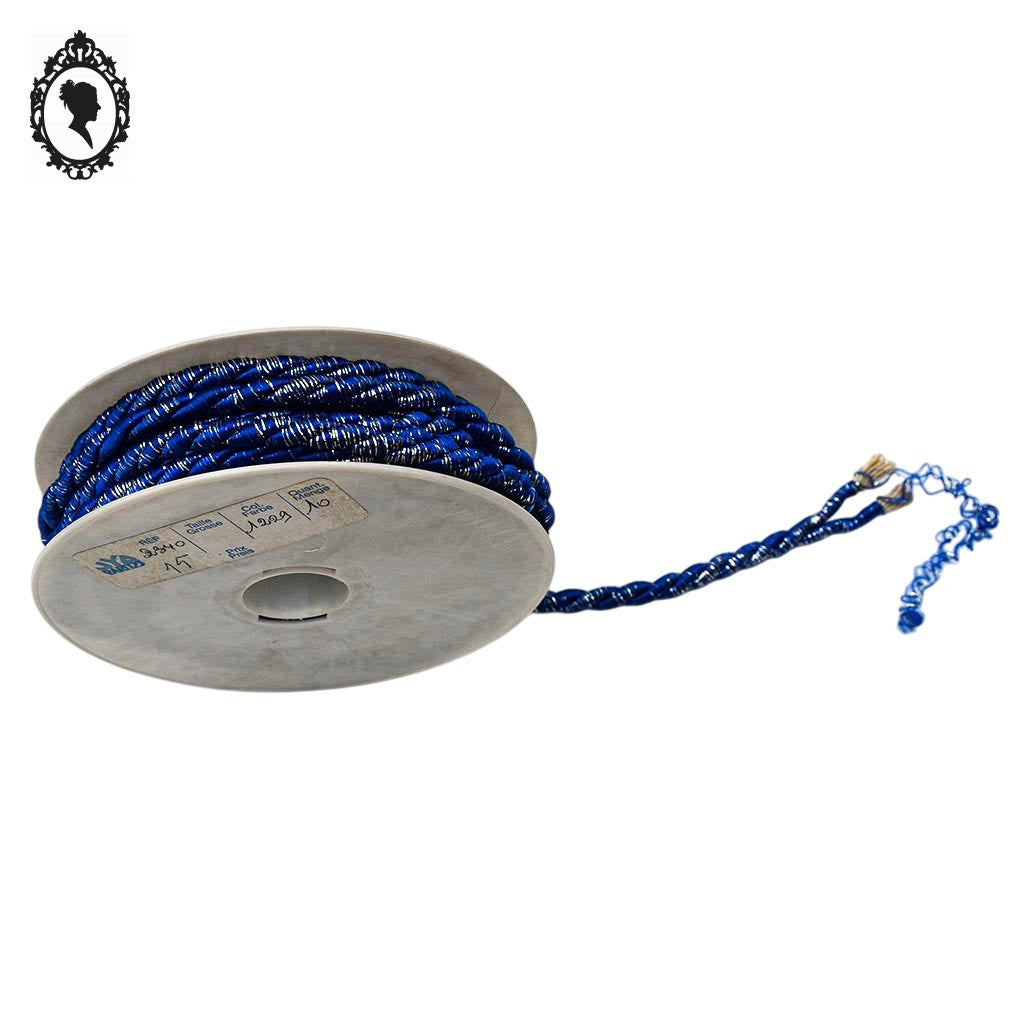 Corde cordelette cordon galon bleu argent passementerie 9,80 m vintage