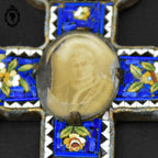 Croix en micro mosaïque de Roma Italienne photo verre H 10,5 cm ancienne