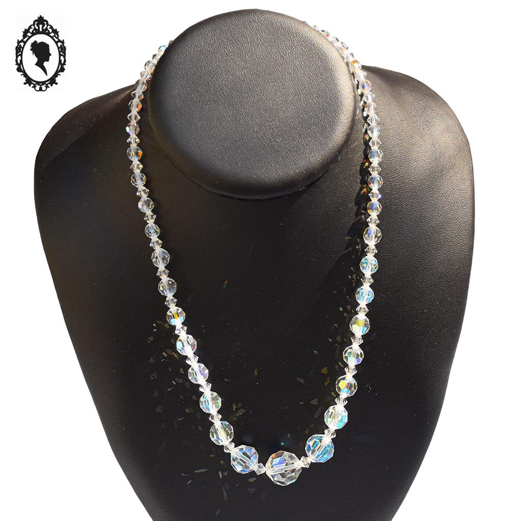 Élégant collier en cristal aurore boréale en cascade bijou ancien vintage