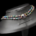 Élégant collier en cristal aurore boréale noir 2 rangs bijou ancien vintage