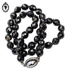 Élégant collier perle de verre facetté noir vintage ancien
