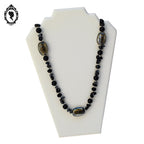 Élégant collier perles de verre Murano et pierre obsidienne noire et grise vintage