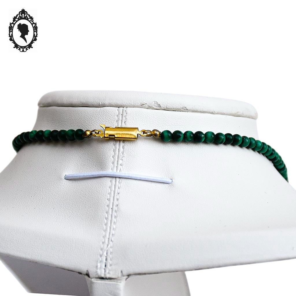 Élégant collier vert perles de malachite baguettes et rondes vintage