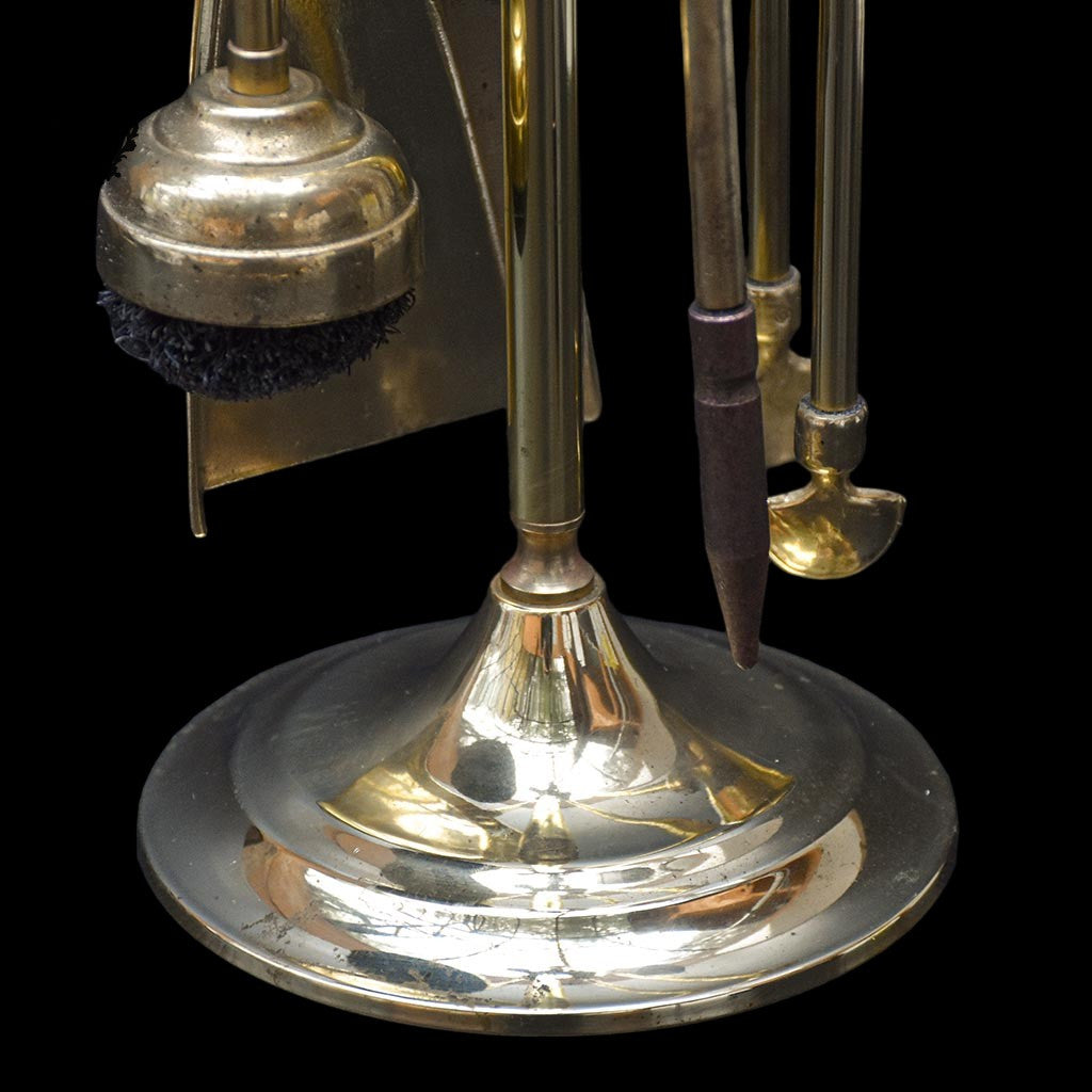 Élégant nécessaire serviteur accessoires de cheminée laiton doré 4 éléments pommes de pin vintage