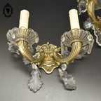Elégante paire d’appliques en bronze doré pampilles baroque 2 lumières vintage