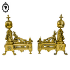 Élégante paire de chenets bronze doré pattes de lion accessoire de cheminée ancien Napoléon 3 XIX ème