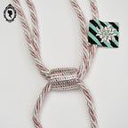 Embrasse pompon cordon rose tendre blanc passementerie pour rideau neuf