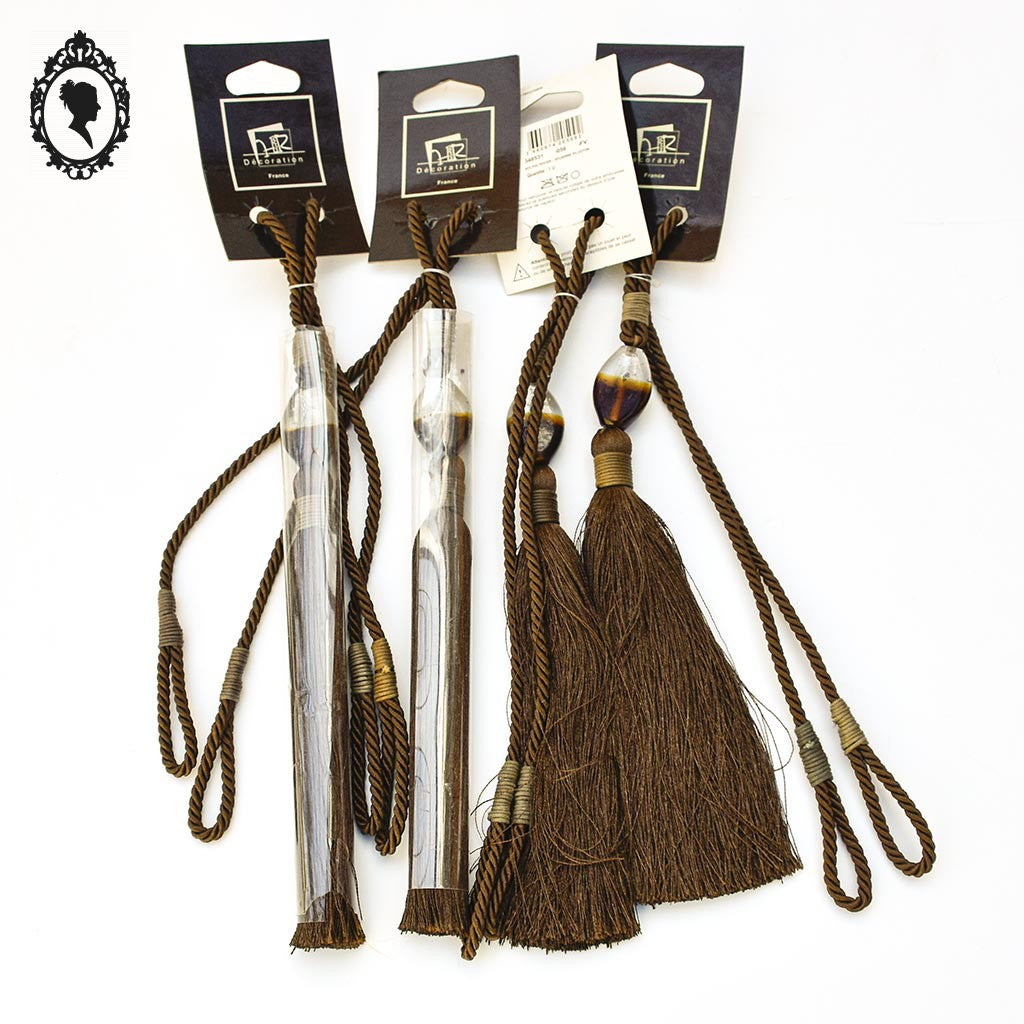 Embrasse pompon gland de clé perle cordon marron passementerie pour rideau style Houles neuf