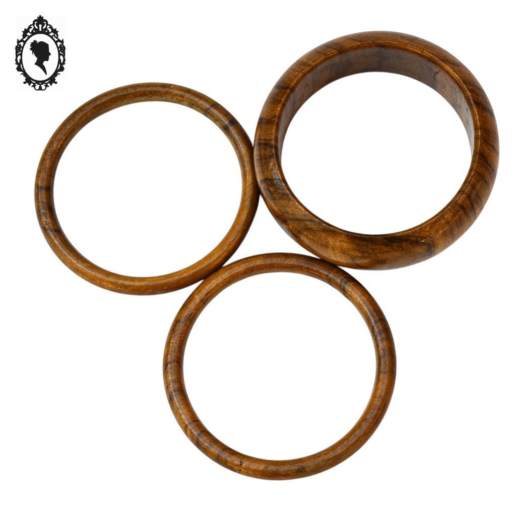 Ensemble de 3 bracelets rigides joncs bois brut vintages