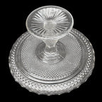 Grand compotier coupelle coupe serviteur plat sur pied en verre moulé festonné