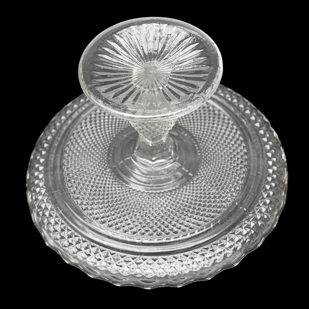 Grand compotier coupelle coupe serviteur plat sur pied en verre moulé festonné
