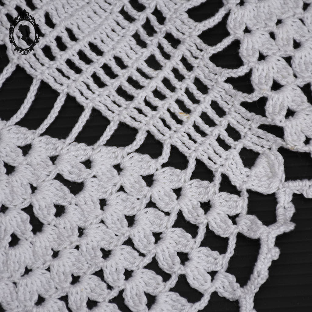 Grand napperon ajouré fleur rond crochet blanc D 60 cm losange ancien vintage 5