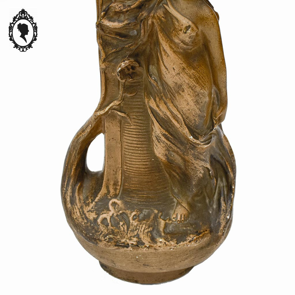 Grand vase Art Nouveau Gustave Van Vaerenbergh en plâtre marron ancien