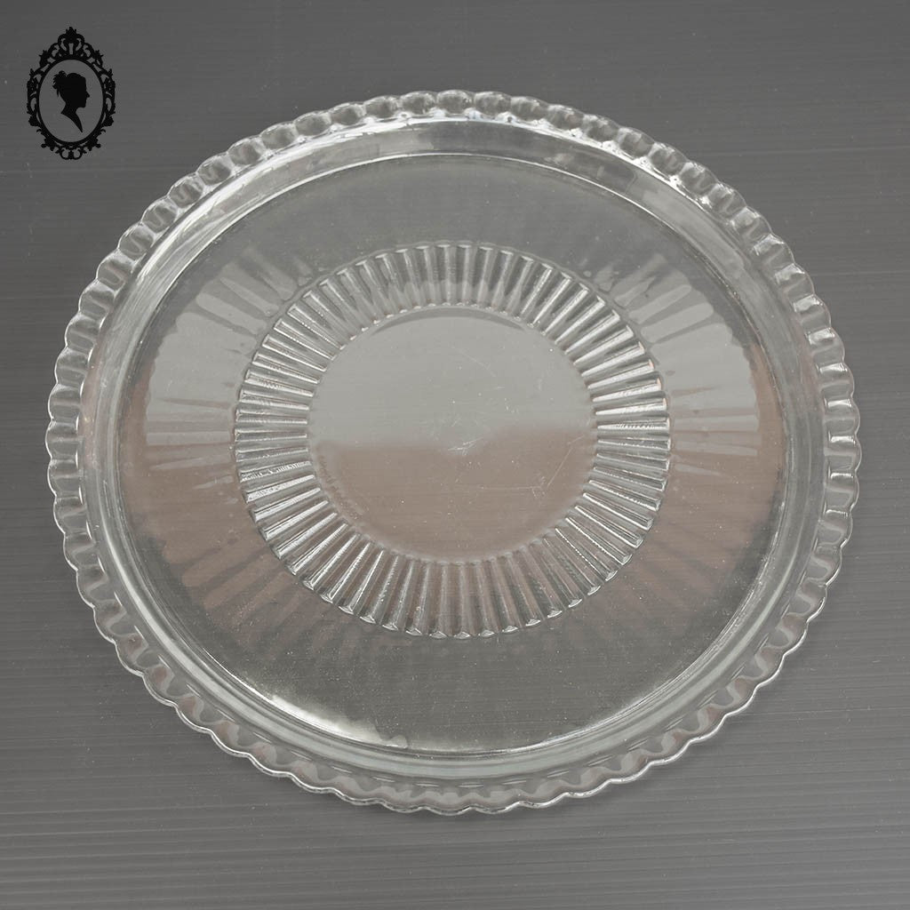 Grande cloche à fromage transparente en verre blanc avec son assiette plateau vintage