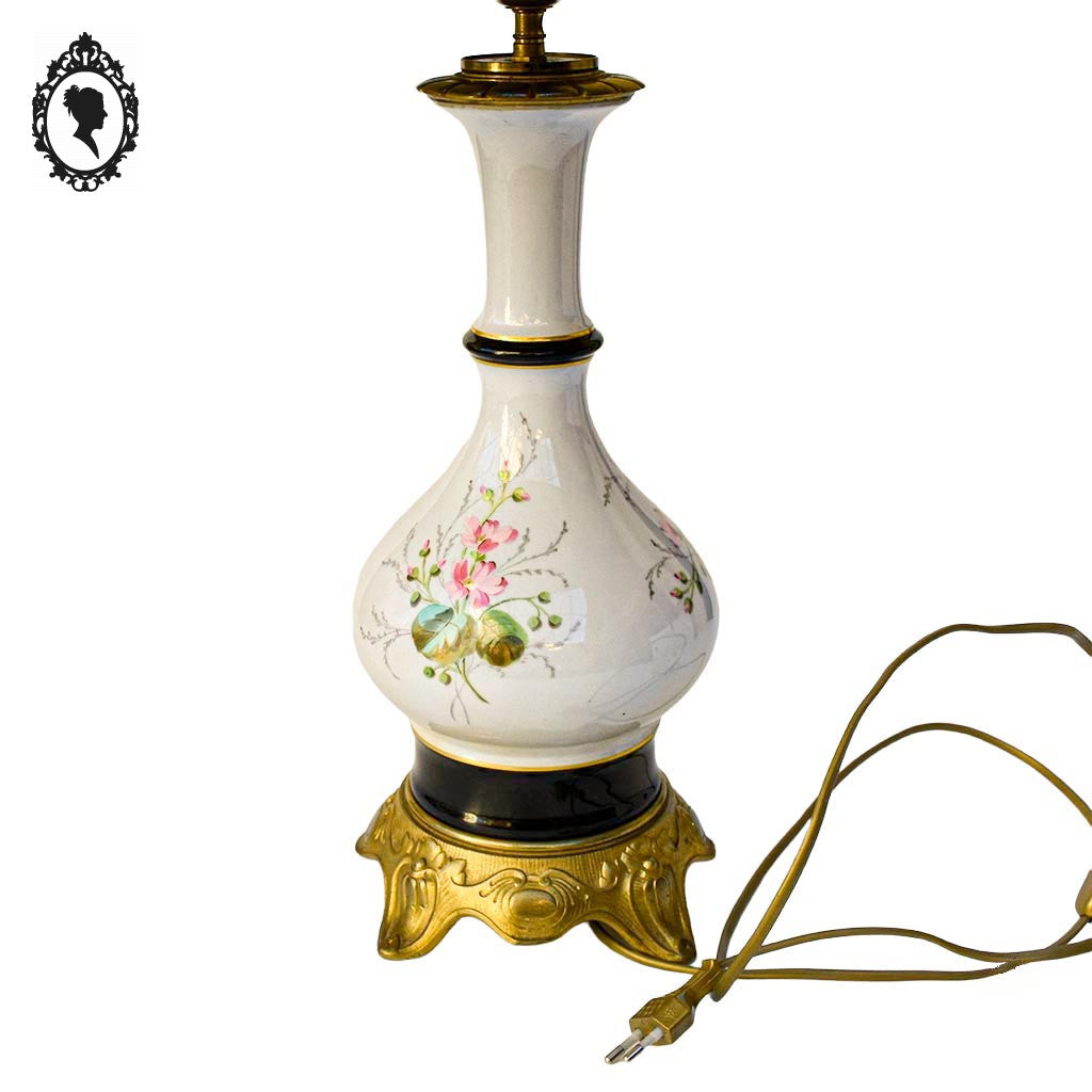 Grande lampe de table à poser porcelaine fleurie laiton ancienne