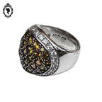 Grosse bague en argent et pierre strass beige style boule T 54