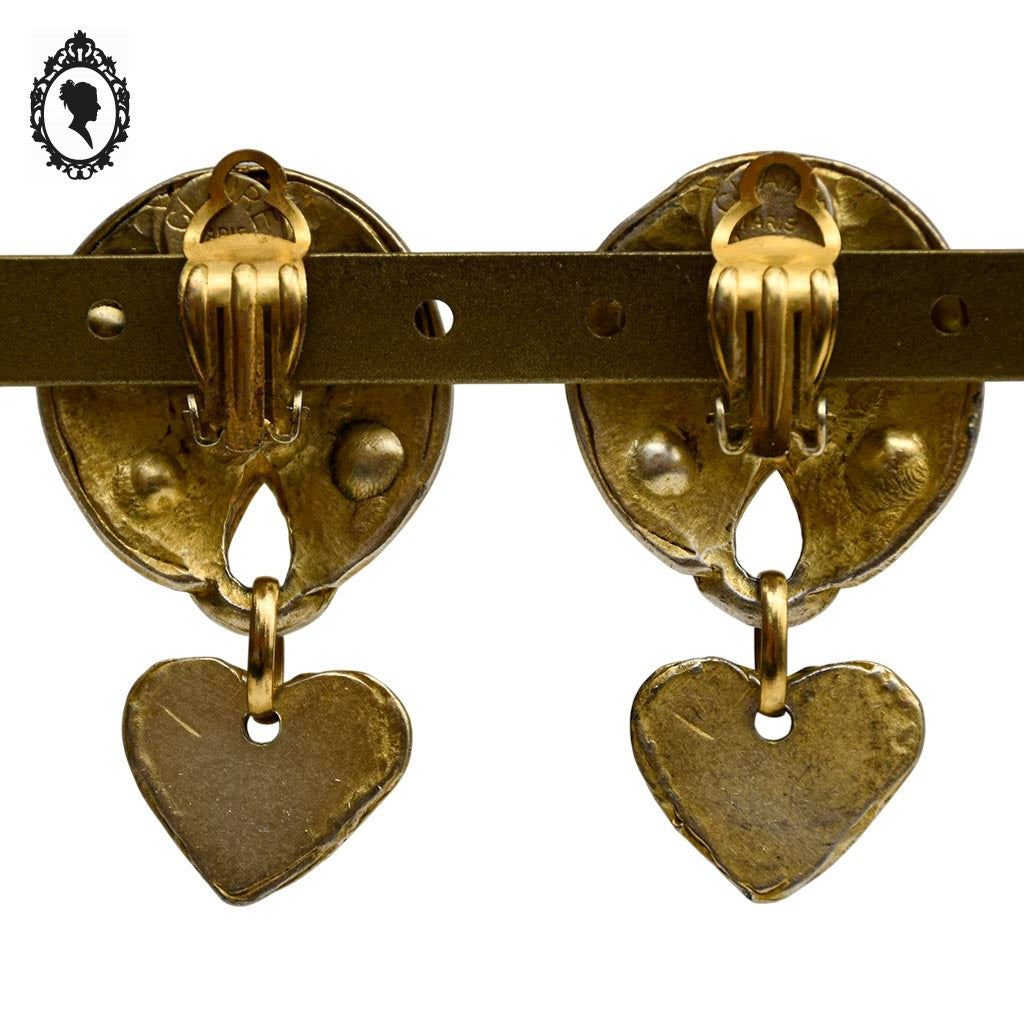 Grosses boucles d’oreilles clips dorées signées Claire Dévé bijou vintage