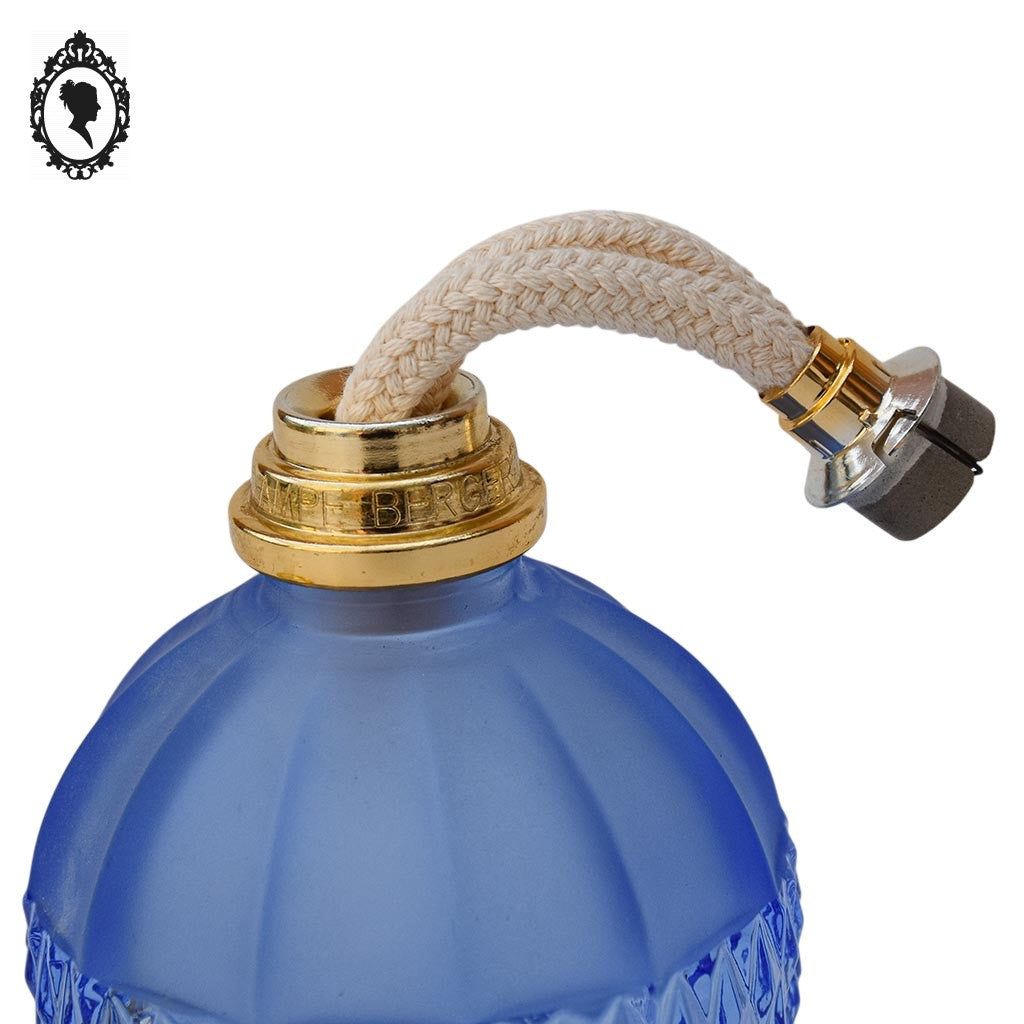 Lampe Berger verre ciselé bleu et doré boule