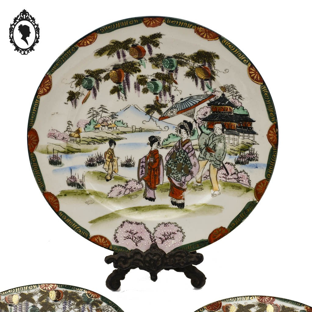 Lot 1 plat 4 assiettes art d’Asie porcelaine japonaise Japon Rokuzo signées 1920 1940 anciennes or