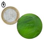 Lot 10 gros boutons en verre vert et liseré argenté vintage D 3,1 cm
