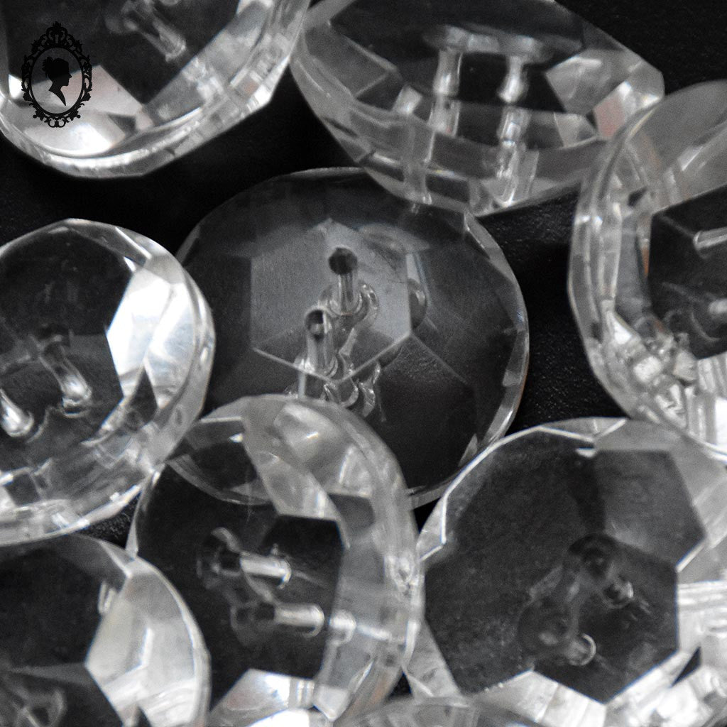 Lot 11 boutons diamant verre blanc transparent facetté D 2,3 cm 23 mm anciens