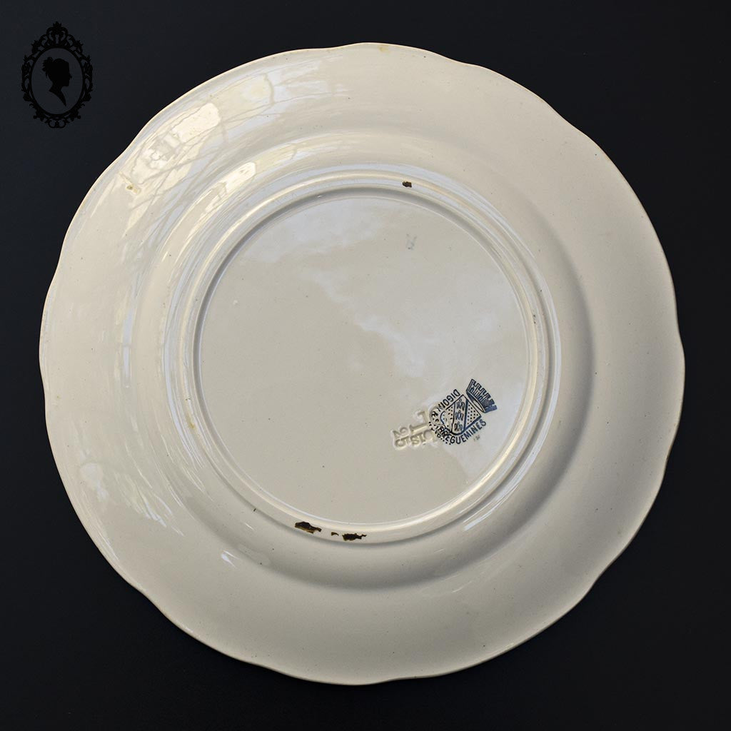 Lot 5 assiettes à dessert parlantes mariage beige et vert Digoin Sarreguemines anciennes