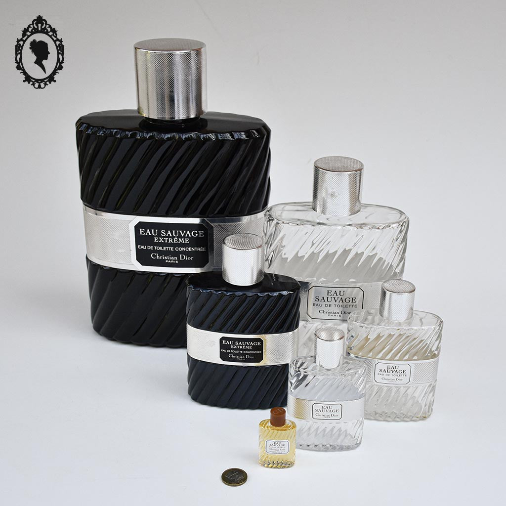 Lot 6 Flacons géant à miniature factices en cascade Dummy Parfum Eau sauvage de Dior objet de collection de Vitrine parfumerie