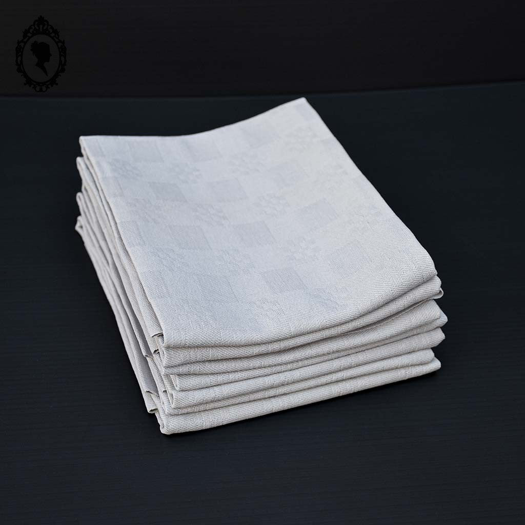 Lot 7 serviettes de table damassées ou torchons taupe beige linge ancien 50 x 60 cm