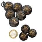 Lot 9 boutons en verre gris motif pagode doré épais vintage D 2,8 cm et 2,2 cm