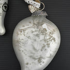 Lot de 3 boules de noël feuille en verre argent blanc mercurisé shabby chic