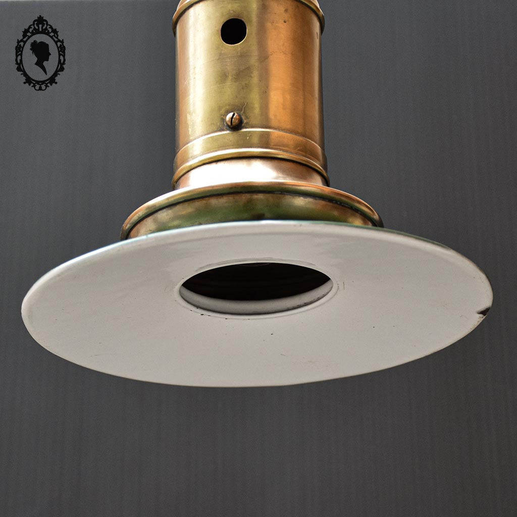Lustre industriel lampe suspension indus abat jour émaillé et laiton vintage